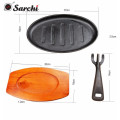 Plancha de hierro Bandeja de madera Sizzler de barbacoa coreano con pinza